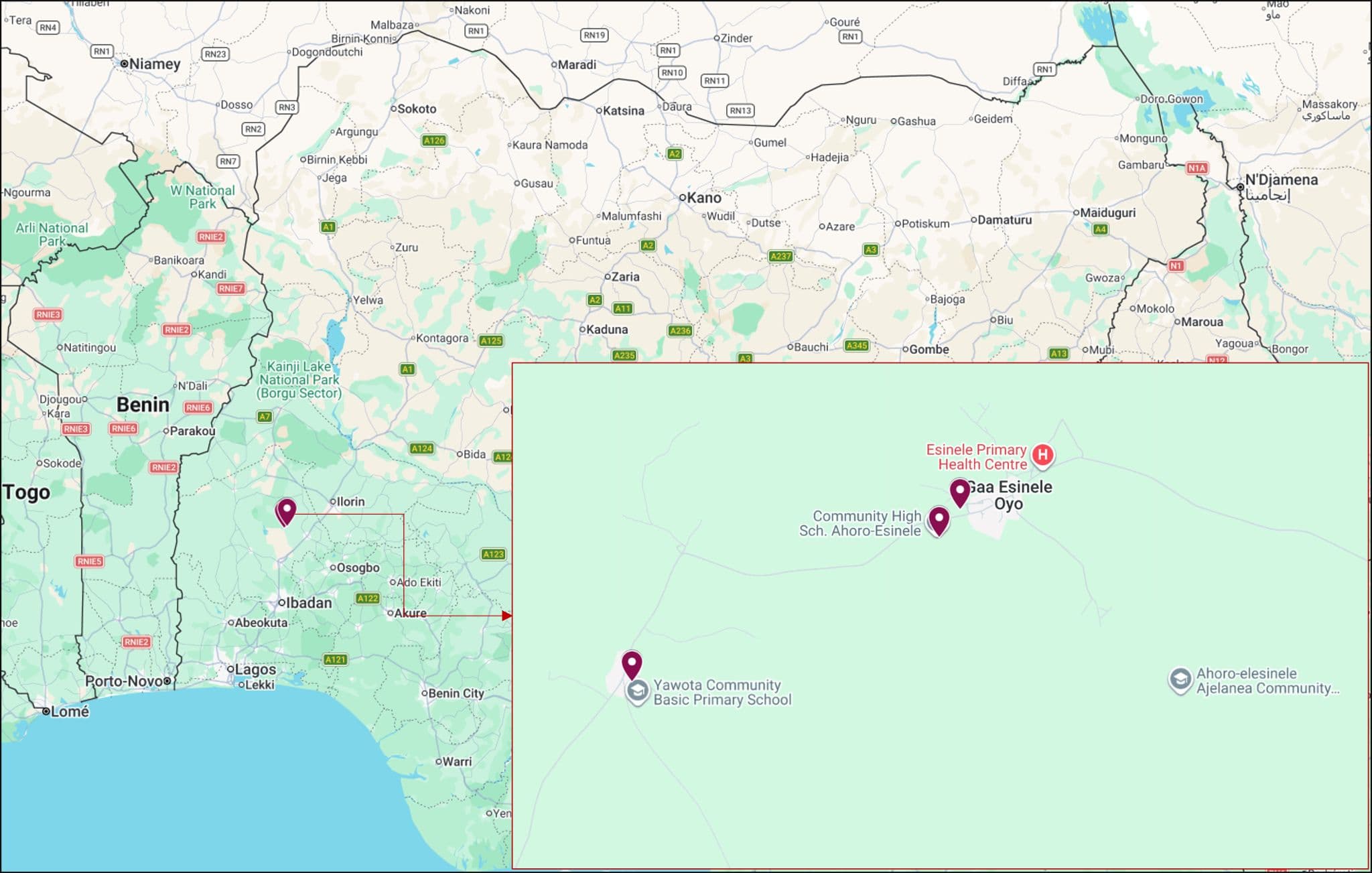 Fig 1. Locations of the attack on schools in Oyo State